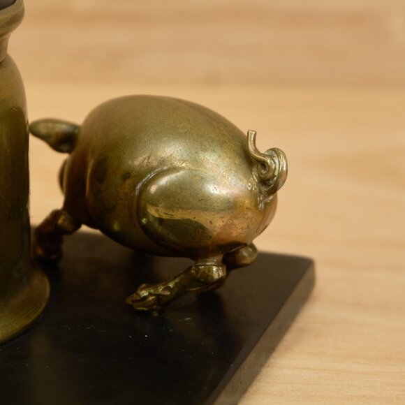 Vintage 30s Art Deco Brass Inkwell with Figural Pig / Rare - Picture 4 of 11